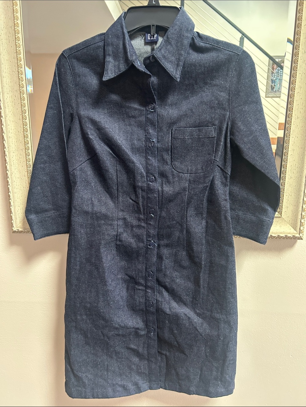 GAP Dark Denim Shirt Midi Dress in Navy
